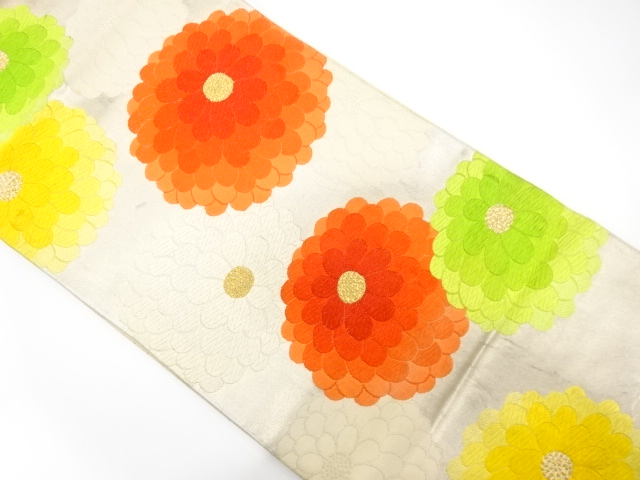 JAPANESE KIMONO / ANTIQUE FUKURO OBI / SILK / WOVEN KIKU